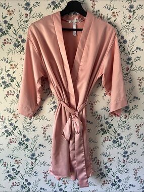 Flora Nikrooz Silky Pink Satin Robe with Tie Belt - Women Intimates & Sleepwear